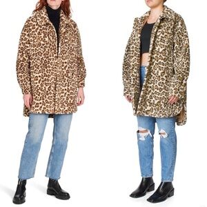 STAND STUDIO SABI CLASSIC LEOPARD FAUX FUR TEDDY OVERSIZED COZY SHACKET JACKET